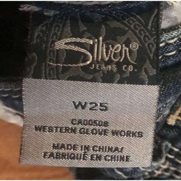 Silver Denim Capris Jeans Womens Size W25 Western Glove Works Embroidery Pockets - Picture 5 of 8